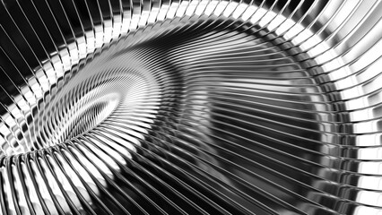 Poster - Silver chrome background stripes 3d wavy pattern, elegant abstract striped spiral pattern wallpaper.