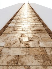 Poster - Stone pathway leading to distant columns under bright light perspective architectural design and textured surface with neutral color palette and minimalist style