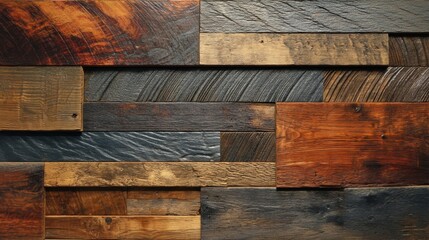 Poster - Rustic wooden wall paneling showcasing a blend of textures and tones creating a warm inviting ambiance with a natural and organic aesthetic for interior design