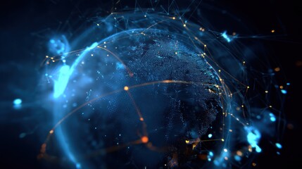 Poster - Futuristic digital globe with glowing connections representing global network and data exchange.