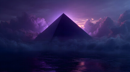 Poster - Geometric elevation casting a mystical aura over tranquil waters under an ethereal sky