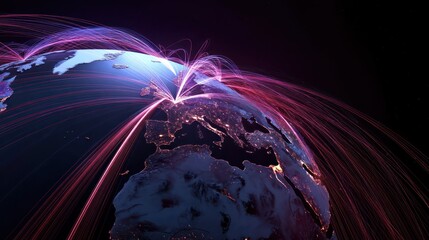 Poster - Illuminated globe showing global connections and data transfer, representing communication and technology.
