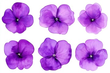 Poster - Watercolor purple pansy flower arrangement on white backdrop floral design botanical illustration artistic composition spring bloom artistic style