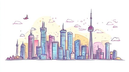Aufkleber - Sketchy Toronto Skyline, city view, illustration, background