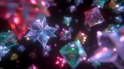 Poster - Luminous geometrical shapes dance with vibrant colors creating an ethereal and modern dimension landscape
