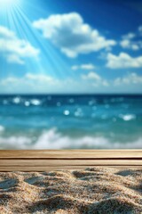 Poster - Serene beach scene with sparkling sand and turquoise sea under a sunny sky evoking relaxation and tranquility for summer vacation travel and coastal escape