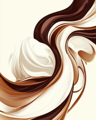 Poster - Abstract flowing chocolate and cream swirl design with smooth curves and elegant motion creating a dynamic and visually appealing background on a light backdrop