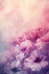 Poster - Ethereal floral fantasy in pastel hues of pink and purple creating a dreamy and romantic atmosphere with soft focus and artistic rendering for serene backgrounds