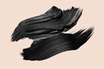 Poster - Elegant black paint strokes on beige backdrop showcasing artistic expression and creative texture for modern design and cosmetic presentation with smooth surface
