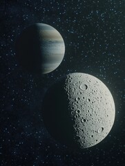 Wall Mural - two celestial bodies in cosmic dance against a backdrop of distant stars space exploration astronomy