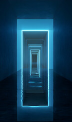 Poster - Illuminated corridor with recursive architecture and smooth surface creating a visual depth effect