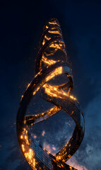 Poster - Futuristic architecture showcasing spiraling urban structure with gleaming illumination at twilight