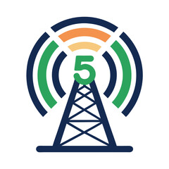 Poster - Modern vector logo design illustrating network infrastructure with a stylized tower and dynamic signal representation featuring five segments in vibrant colors