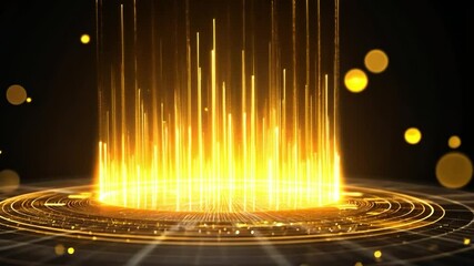 Poster - dynamic golden lines radiating from a circular base digital abstract design