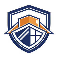 Poster - Protective vector logo design for a roofing company featuring a distinctive shield and roof elements with modern aesthetic