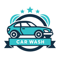 Poster - Fresh minimalist logo featuring a car silhouette and cleaning elements for a modern car wash business