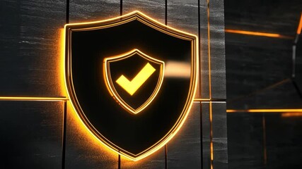 Poster - glowing shield symbol with check mark on dark background