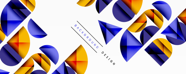 Leinwandbilder - Abstract geometric shapes overlap, creating vibrant colorful pattern. Yellow, orange, blue tones dominate white space. Modern design element.