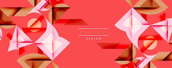 Leinwandbilder - Abstract geometric shapes overlap, creating dynamic red, pink, brown composition. Modern design element for backgrounds, textures.