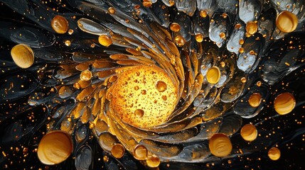 Poster - Abstract art of glowing gold and cocoa-brown specks forming a graceful swirl