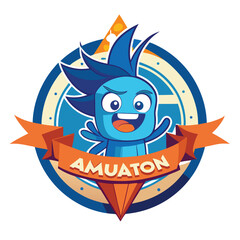 Poster - Creative vector logo for animation studio featuring a playful character design with vibrant colors and bold shapes representing imagination and creativity