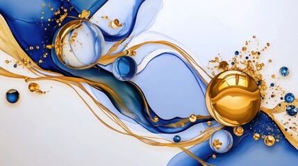 Poster - Abstract design with swirling gold and blue ink patterns creating a fluid motion effect