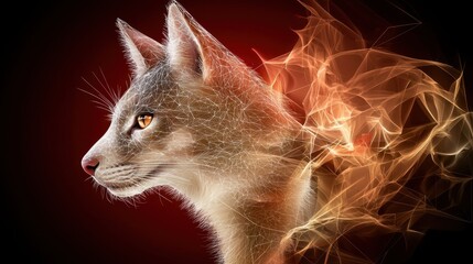 Poster - Abstract geometric animal portrait in red tones, glowing with warm ambient light