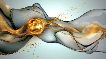 Poster - Abstract paint explosion with elegant gold foil effects and subtle gray tones