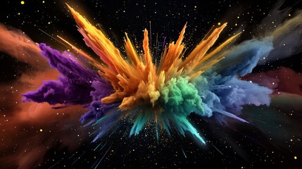 Aufkleber - Abstract particle blast with vivid rainbow spectrum on black background