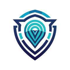 Poster - Modern vector logo design showcasing biometric security concept with a shield shape and layered geometric patterns emphasizing protection and digital identity