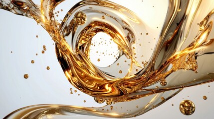 Poster - Abstract particle swirl of shimmering gold and earthy brown on clean white canvas