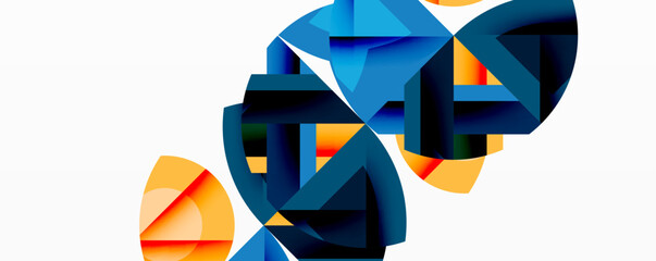 Fototapete - Abstract geometric shapes overlap, creating dynamic composition. Blue, orange hues dominate design. Modern, minimalist aesthetic.