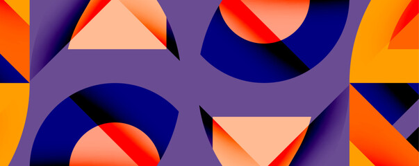 Leinwandbilder - Abstract geometric pattern. Orange, red, navy shapes repeat across purple background. Modern design, vibrant colors, simple forms.