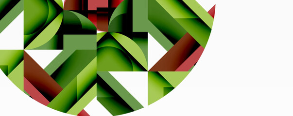 Aufkleber - Abstract geometric composition. Overlapping shapes create dynamic visual effect. Green, red, black hues dominate design. Minimalist style.