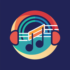 Poster - Digital minimalist logo design for a modern music streaming service featuring vibrant colors and abstract sound elements in a circular shape