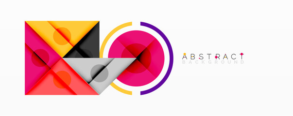 Fototapete - Bright geometric shapes overlap. Vivid colors create modern design. Minimalist composition, clean lines, abstract background elements.