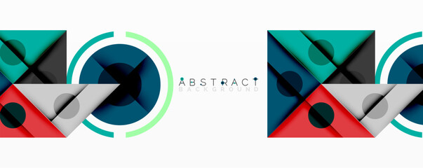 Leinwandbilder - Geometric shapes overlap creating modern abstract patterns. Teal, red, gray colors dominate composition. Minimalist design.