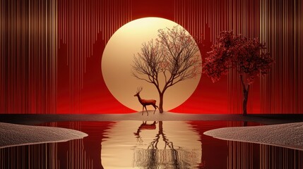 Poster - Crimson geometric wildlife concept with warm, ambient glow