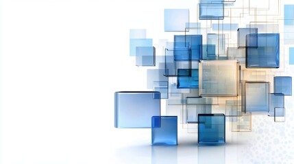 Poster - Digital-style background with floating blue squares on clean white canvas