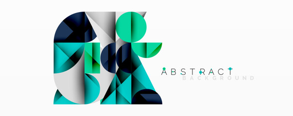 Leinwandbilder - Geometric shapes overlap, creating layered abstract design. Blue, teal, gray tones dominate composition. Minimalist style.