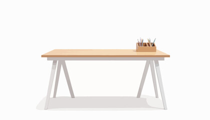 Poster - Minimalist Scandinavian desk with organizer on white backdrop, modern aesthetics