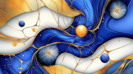 Poster - Hypnotic ink flow artwork with rich blue swirls and golden streams