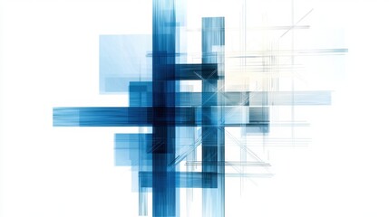 Poster - Minimalist blue square grid design, random size and spacing on white