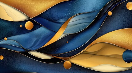 Poster - Ornamental marbling effect with ink ribbons in sapphire and shimmering gold