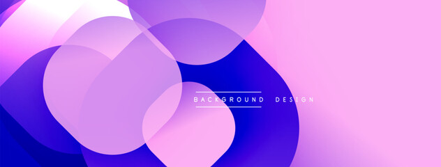 Fototapete - Abstract background features overlapping circles, gradients. Violet, pink hues dominate composition. Modern design element.