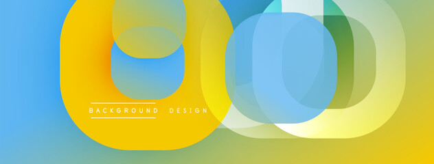 Fototapete - Abstract colorful overlapping circles create modern background. Gradient blends yellow, blue, green hues. Simple design elements present.