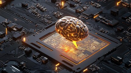 Poster - Stylized AI embedded into a complex circuit board with glowing data points