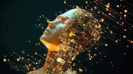 Poster - Stylized AI embedded into a complex circuit board with glowing data points