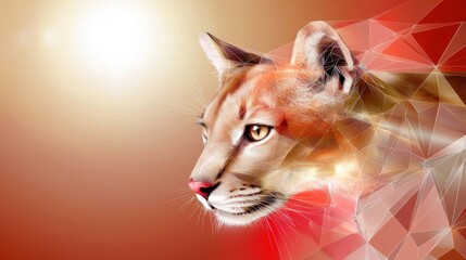 Poster - Stylized red animal portrait with polygonal forms under golden hour light