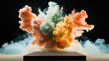 Poster - Surreal color explosion with suspended particles, modern abstract energy